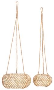 Sada 2 závesných kvetináčov prírodná morská tráva 27 x 86/ 22 x 69 cm bytové doplnky boho štýl