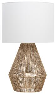 Stolná lampa prírodný papierový výplet látkové tienidlo boho dizajn osvetlenie do interiéru