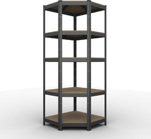 Kovový regál ECONOMY rohový 180x90x40 5 políc - čierna