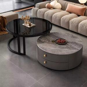 LuxuryForm DESIGN Konferenčný stolík ORION 70 × 70 / 50 × 50 cm – sivý / sivý mramor + sklo (set 2 ks)