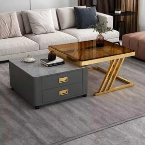LuxuryForm DESIGN Konferenčný stolík BOLT 70 × 70 / 60 × 60 cm – sivý / zlatý (set 2 ks)