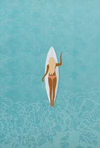 Ilustrácia Surfer girl in bikini puddle out, LucidSurf