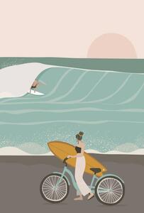 Ilustrácia Surfer in the barrel wave, pastel, LucidSurf