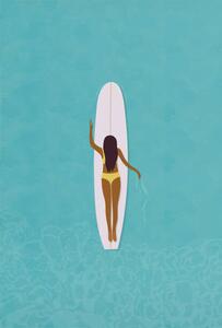 Ilustrácia Surfer girl in bikini puddle out, LucidSurf