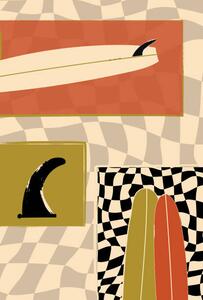 Ilustrácia Surfboard fin and Longboard on checkers, LucidSurf