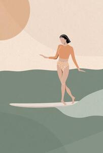 Ilustrácia Surfer Girl Gliding on the Wave, LucidSurf