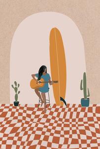 Ilustrácia Longboard Surfing culture flat illustration, LucidSurf