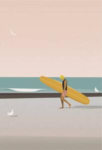 Ilustrácia Longboard surfer walking on the beach, LucidSurf
