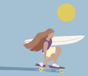 Ilustrácia Flat illustration of surfer girl skating, LucidSurf