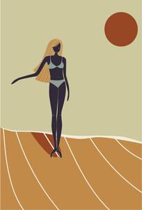Ilustrácia Flat Illustration of surfer girl surfing, LucidSurf