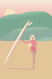 Ilustrácia Flat Illustration of Surfer Girl on, LucidSurf