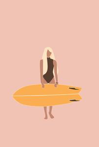 Ilustrácia Flat illustration of surfer girl holding, LucidSurf