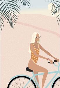 Ilustrácia Surfer girl in bikini on bicycle, LucidSurf