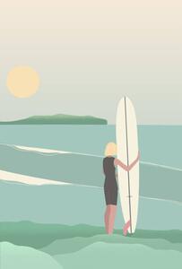 Ilustrácia Surfer on the beach vintage retro style, LucidSurf
