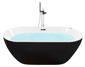 Voľne stojaca vírivá vaňa čierna biela akrylát 170 x 80 cm s LED osvetlením hydromasážna oválny tvar elegantný moderný štýl kúpeľňa