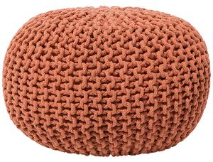 Puf taburetka medená okrúhla bavlnená 50 x 35 cm pletená podnožka výplň z polystyrénového granulátu