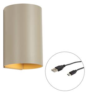Moderná nástenná lampa Taupe vrátane LED 3-stupňovo stmievateľná a nabíjateľná - Sabbir