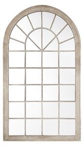Nástenné zrkadlo béžový kovový rám 77 x 130 cm v tvare okna vintage nástenná dekorácia