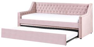 Rozkladacia posteľ ružová zamat 90 x 200 cm s roštom prešívané čelo s gombíkmi glamour štýl spálňa