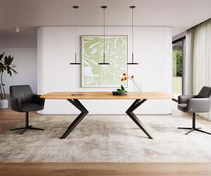DELIFE Jedálenský stôl Edge zaoblený tvar 240x120x2,5-3 dub prírodný Zenthara hranatý kov čierny švajčiarska hrana
