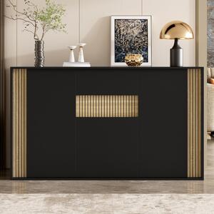 Komoda/servant s rozmermi 140x40x82 cm, s 3 dvierkami a 1 zásuvkou, s nastaviteľným LED osvetlením, farba čierna, materiál: drevotrieska, určená do obývačky