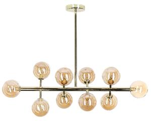 Závesná lampa zlatá oceľ sklo 10 svetiel okrúhle tienidlá na strop moderný glamour štýl obývačka jedáleň spálňa