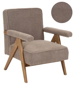 Kreslo sivobéžová buklé čalúnené polyester retro dizajn drevené nohy opierky rúk obývacia izba