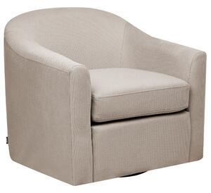 Otočné kreslo sivobéžové polyester látkové čalúnenie vodoodpudivá tkanina retro minimalistický štýl obývacia izba