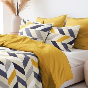 Goldea bavlnené posteľné obliečky duo - horčicové a sivé cik-cak pruhy s medovo žltou 140 x 200 a 70 x 90 cm