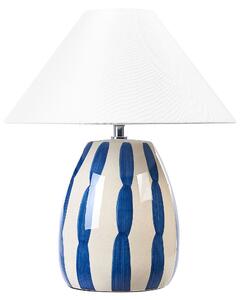 Stolná lampa svetlobéžová a modrá keramická 41 cm biele kužeľové tienidlo ručne vyrobená nočná lampa obývačka spálňa