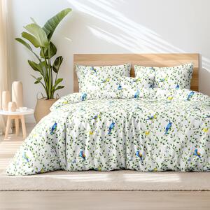 Goldea bavlnené posteľné obliečky - farebné vtáčiky v záhrade 150 x 200 a 50 x 60 cm