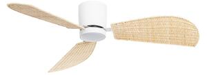 Stropný ventilátor Faipari s LED osvetlením, biely/ratan, 132 cm, DC – Lucande Lucande, Faipari, Drevo, Obývacia izba, Drevo, Moderný