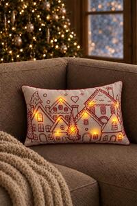 Velúrová obliečka na vankúš HOUSES LED biela 30x50 cm