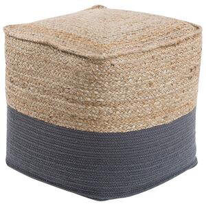 Puf taburetka sivá jutová s výplňou z polystyrénového granulátu štvorcový puf 44 x 44 cm boho štýl
