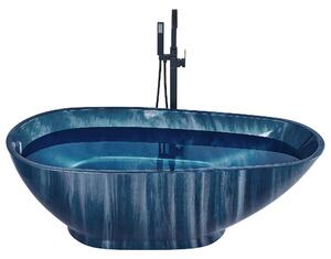 Voľne stojaca vaňa modrá mramorový efekt akrylát 170 x 80 cm oválny tvar pre 1 osobu moderný štýl kúpeľňa