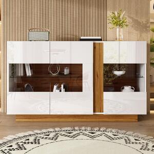 Komoda s 3 akryllovými dvierkami, rozmer 120x38x80 cm, farba: biela, materiál: drevotrieska, s nastaviteľným LED osvetlením a 2 priehradkami, vhodná do obývačky, chodby alebo spálne