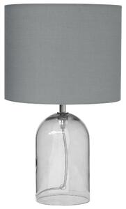 Stolná lampa sivá priehľadná sklenený podstavec 44 cm dymové sklo látkové tienidlo moderný štýl obývačka spálňa