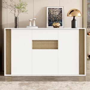 Komoda s 3 dvierkami a 1 zásuvkou, rozmer 140x40x82 cm, nastaviteľné LED osvetlenie, biela s prírodnou drevenou textúrou, vyrobená z drevotriesky