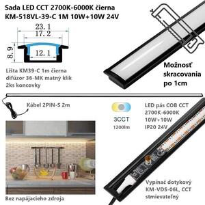 Univerzálna LED CCT sada čierna, 1 m, Zapustená (53924201)