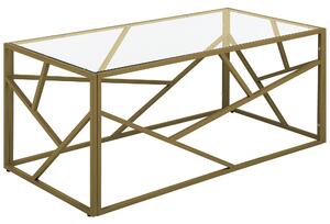 Konferenčný stolík zlatý kovový rám sklenená vrchná doska 50 x 45 x 100 cm geometrický dizajn glamour štýl obývačka
