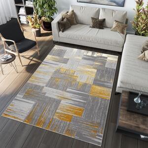Moderný sivý koberec do obývačky so zlatým motívom Šírka: 80 cm | Dĺžka: 150 cm