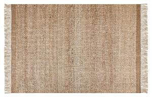Koberec béžový jutový 140 x 200 cm obdĺžnikový so strapcami ručne tkaný boho štýl spálňa obývacia izba