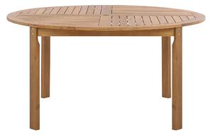 Záhradný jedálenský stôl svetlé akáciové drevo okrúhly 150 cm lamelový dizajn do interiéru a exteriéru