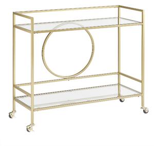 Kuchynský vozík zlatý kovový rám sklenená doska 75 x 45 cm na kolieskach úložný priestor glamour obývacia izba