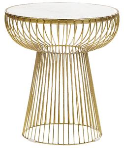 Príručný stolík biela mramorová doska zlatý kovový podstavec 41 x 41 cm okrúhly elegantný moderný štýl obývacia izba spálňa