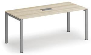 Rokovací stôl PRIMO SQUARE, 180x80 cm, dub prírodný + stolová zásuvka TYP VI, strieborná