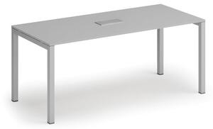 Rokovací stôl PRIMO SQUARE, 180x80 cm, sivá + stolová zásuvka TYP VI, strieborná