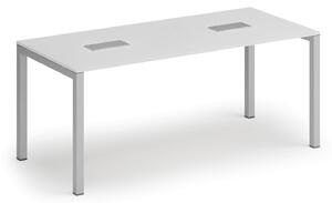 Rokovací stôl PRIMO SQUARE, 180x80 cm, biela + 2x stolná zásuvka TYP I, strieborná