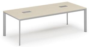 Rokovací stôl PRIMO INVITATION, 240x120 cm, breza + 2x stolná zásuvka TYP VI, strieborná