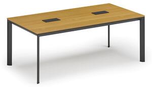 Rokovací stôl PRIMO INVITATION, 200x100 cm, buk + 2x stolná zásuvka TYP VI, čierna